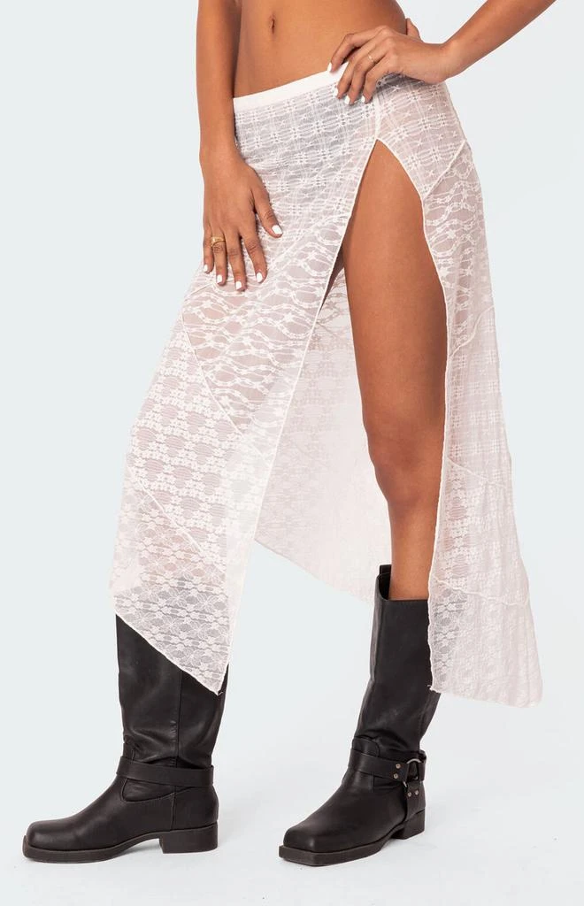 edikted sheer mesh & lace patchwork maxi dress Edikted Women's Sheer Patchwork Lace Maxi Skirt