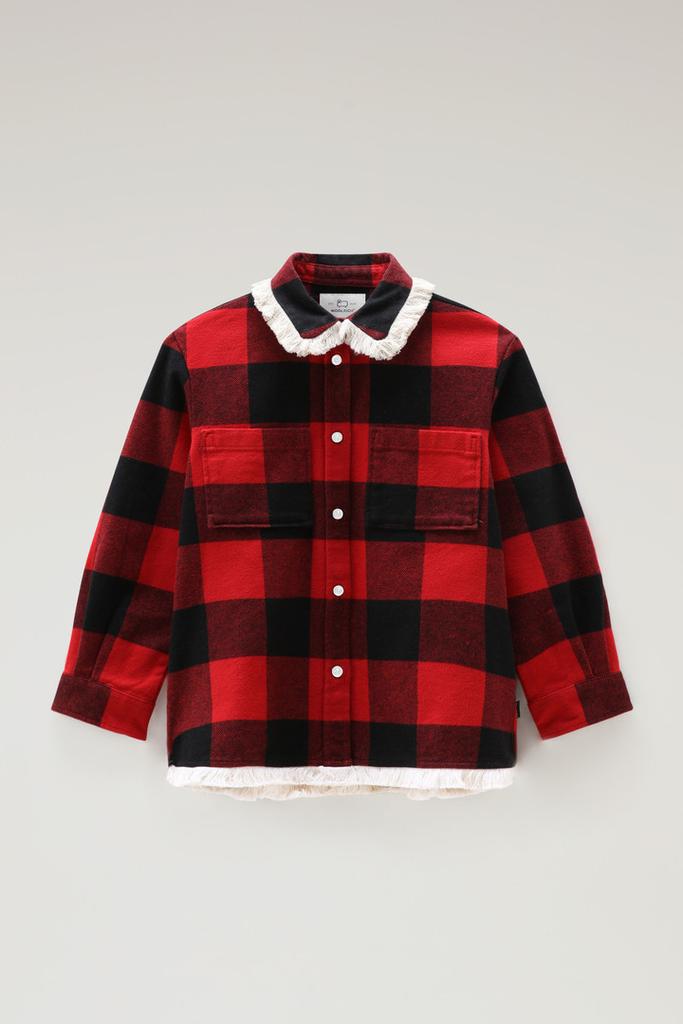 Woolrich Girls' Flannel Buffalo Check Overshirt with Fringe - Girls - Red