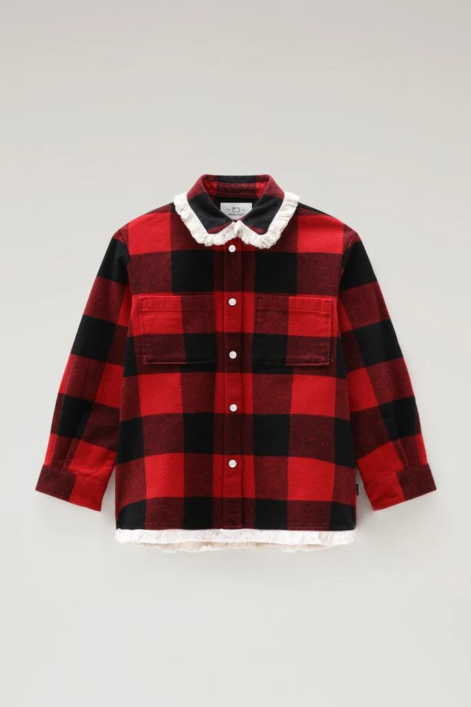 Woolrich Girls' Flannel Buffalo Check Overshirt with Fringe - Girls - Red 1