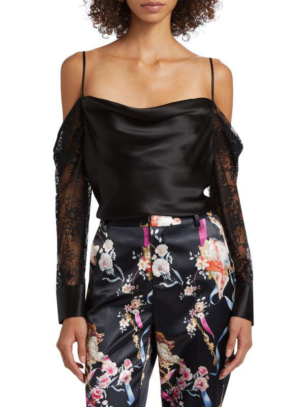 L'Agence Zion Silk-Lace Off-The-Shoulder Top