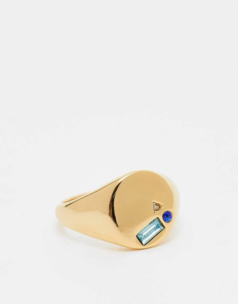 ASOS ASOS DESIGN waterproof stainless steel signet ring with crystals in gold tone 1