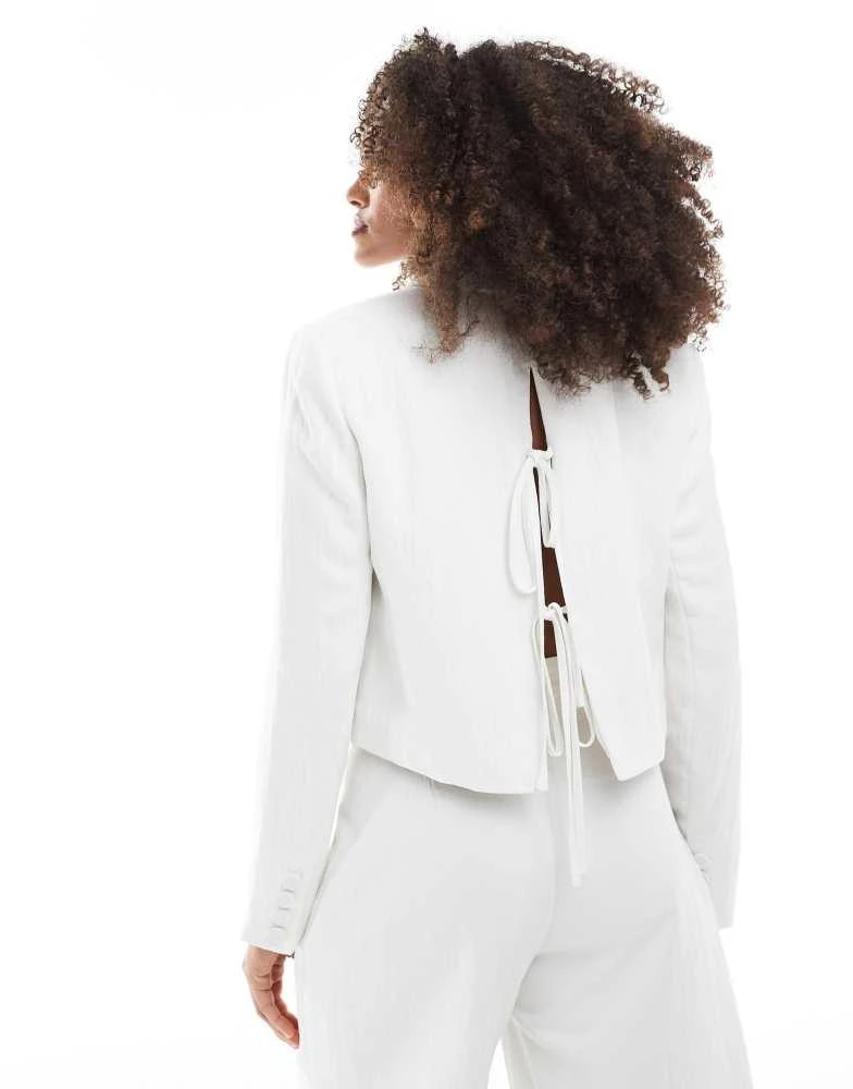 Stradivarius Stradivarius co ord crinkle cropped blazer in white 4