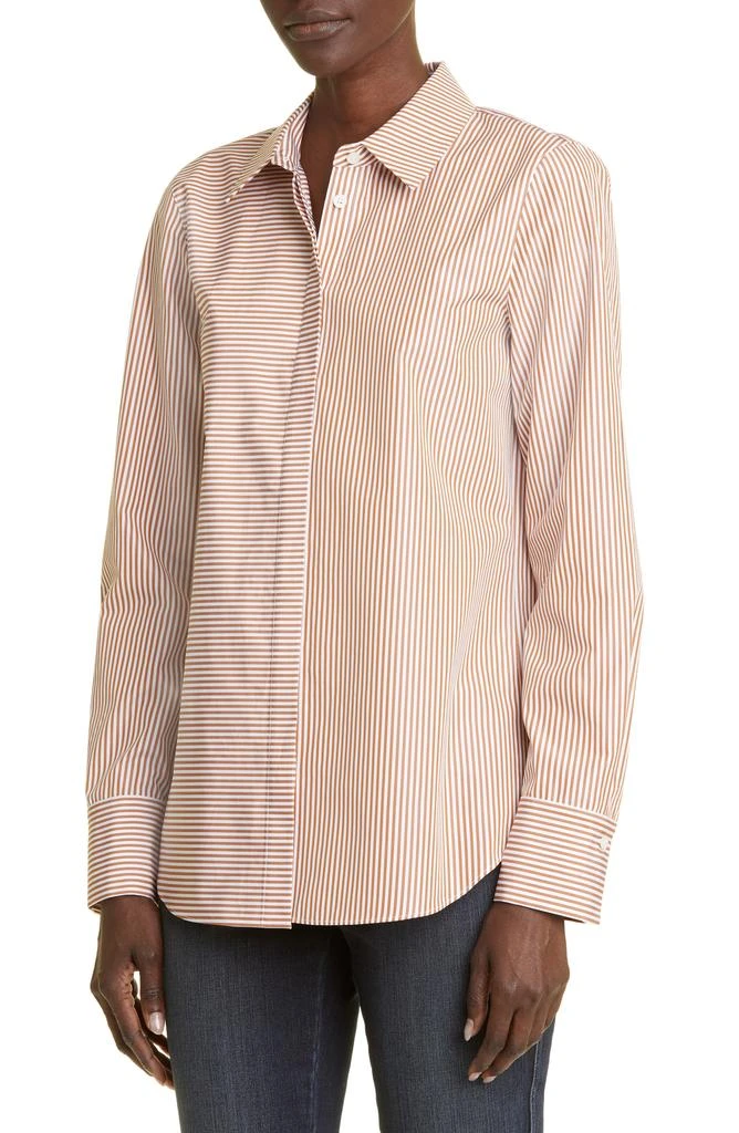 Lafayette 148 New York Scottie Stripe Button-Up Shirt 5