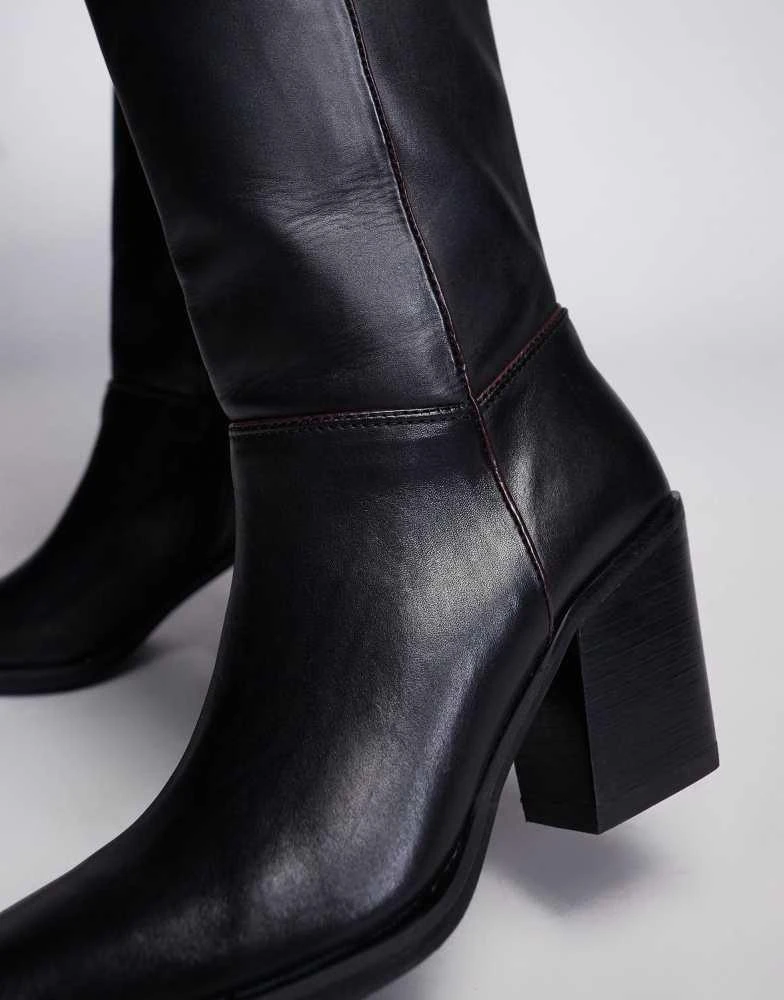 River Island River Island leather clean knee high boot in black 3