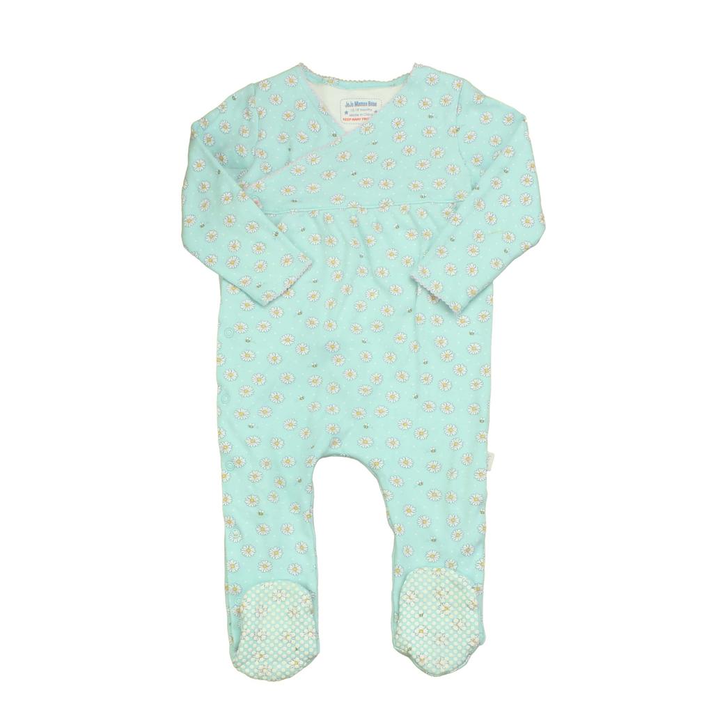 JoJo Maman Bébé Girls Blue | White | Daisies 1-piece footed Pajamas