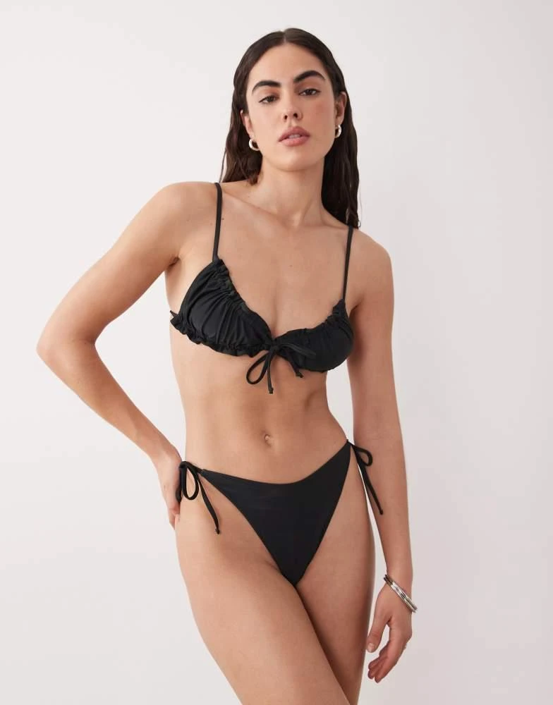 Miss Selfridge Miss Selfridge mix and match tie side ruched bum bikini bottom in black