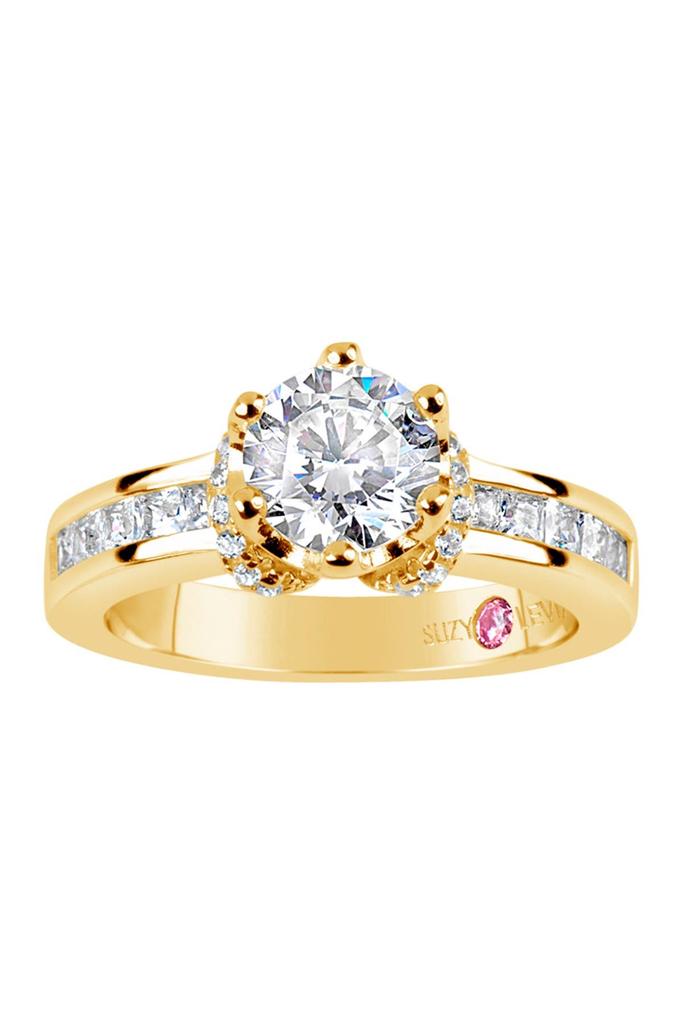 Suzy Levian Gold Plated Sterling Silver CZ Bridal Ring