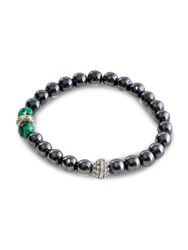 Jean Claude Sterling Silver, Hematite & Malachite Bead Bracelet