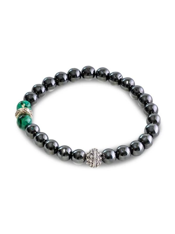 Jean Claude Sterling Silver, Hematite & Malachite Bead Bracelet 1