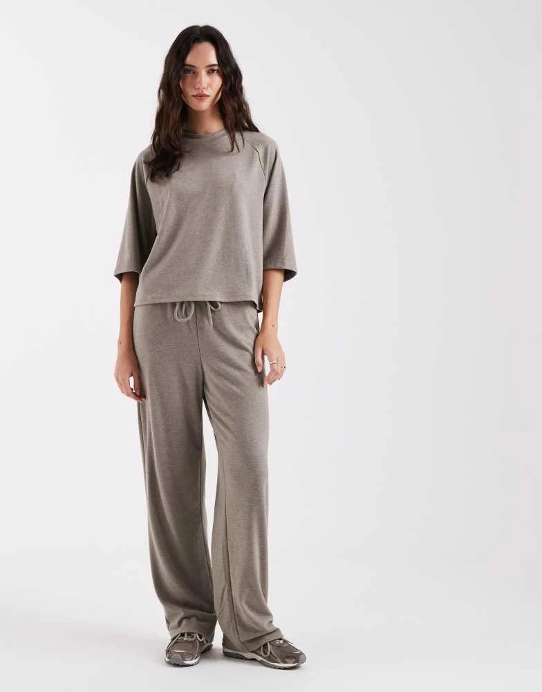 ONLY ONLY soft texture wide leg trouser co-ord in light brown