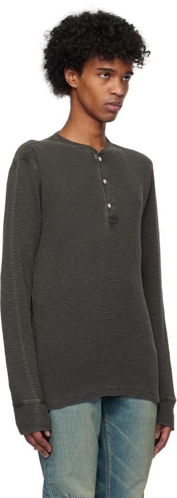 RRL Black Waffle-Knit Henley