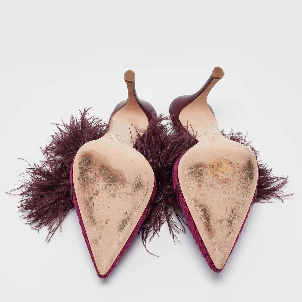 Malone Souliers Malone Souliers Burgundy Velvet and Feather Slide Sandals Size 39 6