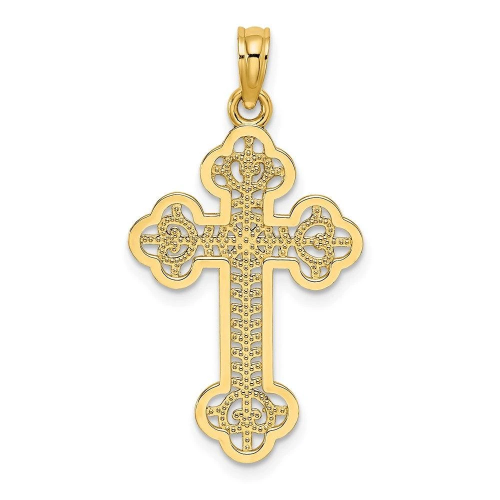 Diamond2Deal 14k Yellow Gold Lacey Center Budded Cross Charm Pendant