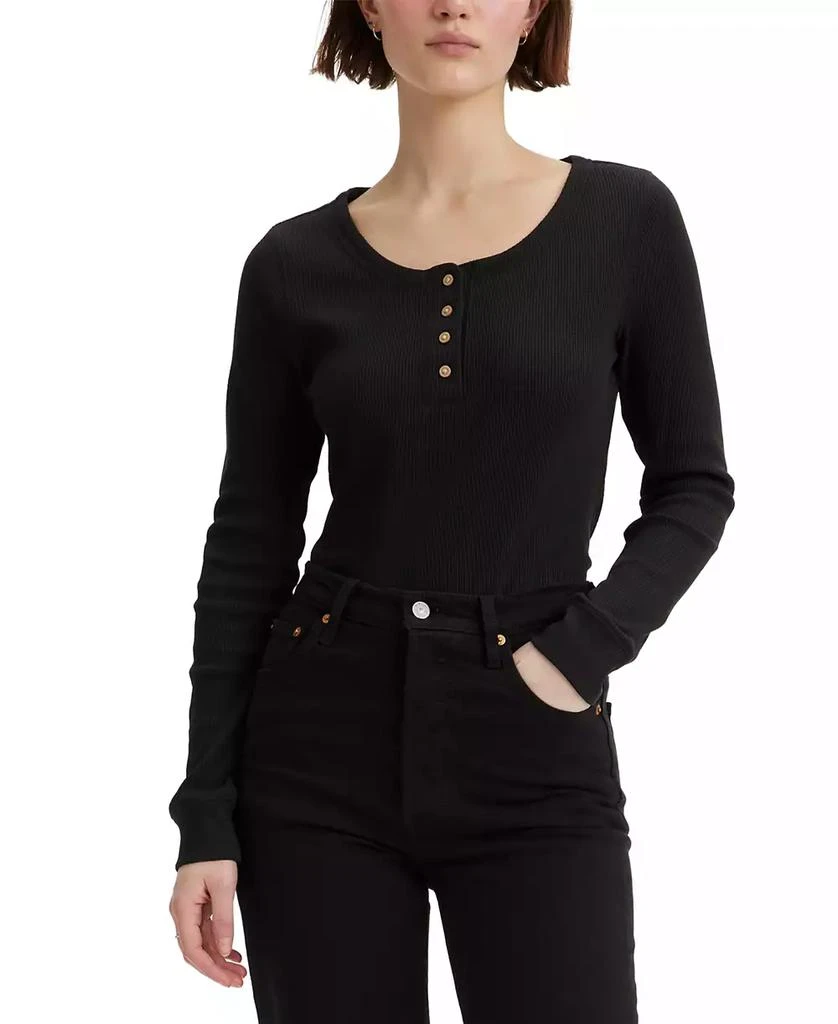 Levi's Women's Sierra Waffle-Knit Quarter-Button Henley Top 1