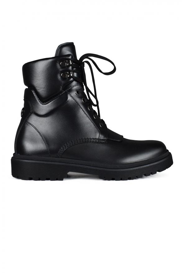 Moncler Women luxury boots patty moncler black leather lace up ankle boots