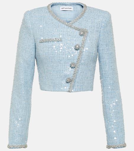 Self Portrait Cropped sequin bouclé blazer