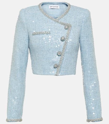 Self-Portrait Cropped sequin bouclé blazer 1