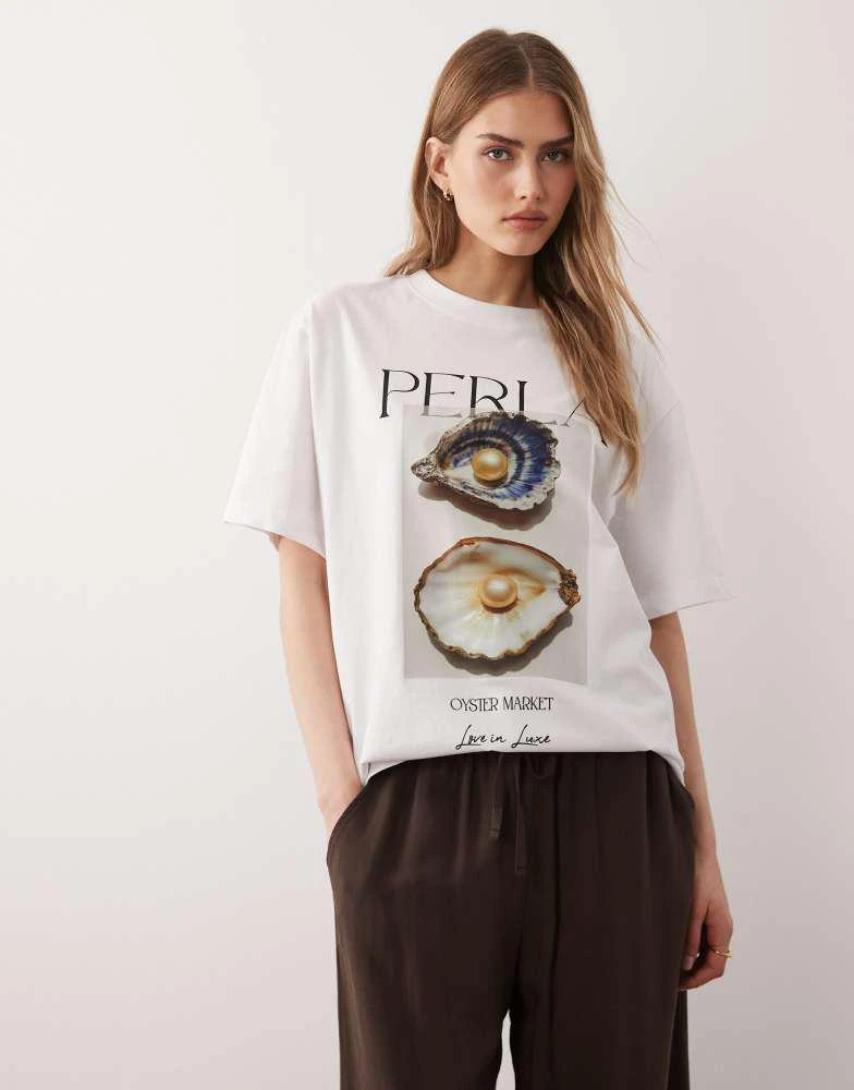 ASOS ASOS DESIGN short sleeve oversized top with oyster graphic in white