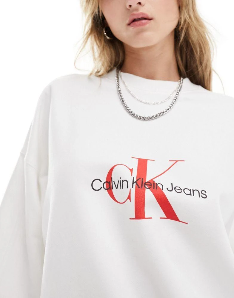 Calvin Klein Calvin Klein Jeans archival monologo crew neck sweatshirt in white 2