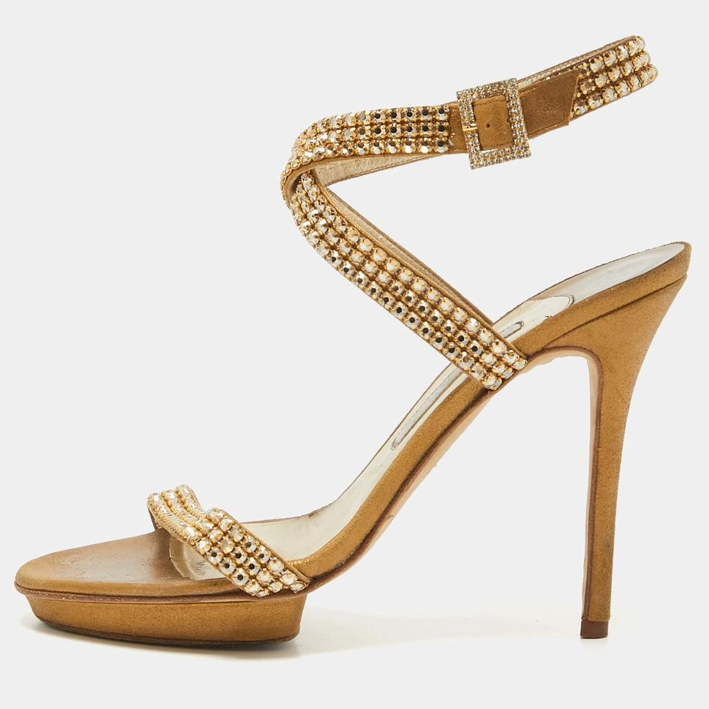 Gina Gina Gold Crystal Embellished Suede Ankle Wrap Sandals Size 39 1