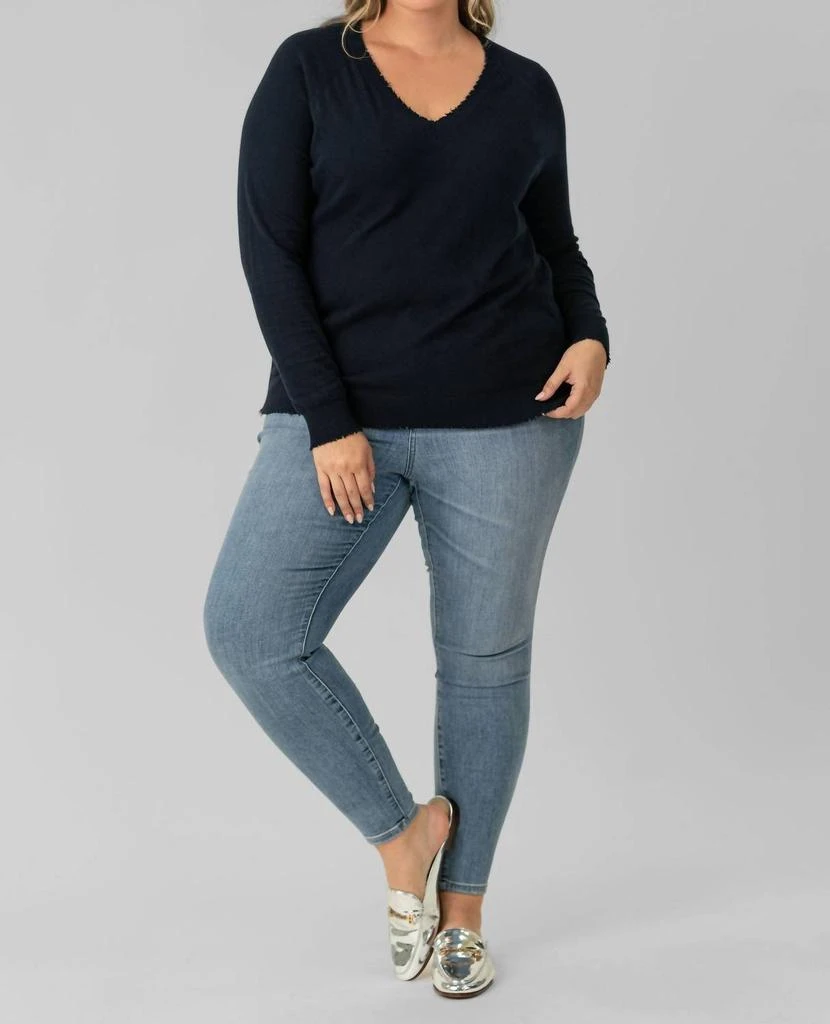 Minnie Rose Minnie Rose - Distressed Long Sleeve V-neck Sweater - Plus Size 1