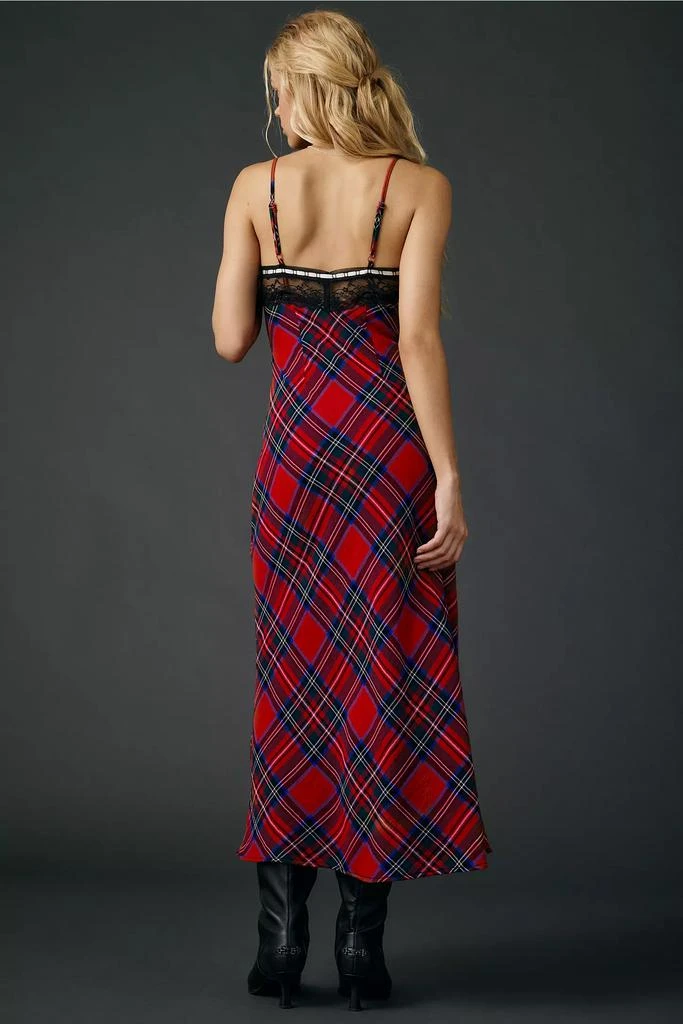 Urban Outfitters UO Plaid For You Lace Trim Slip Midi Dress 4