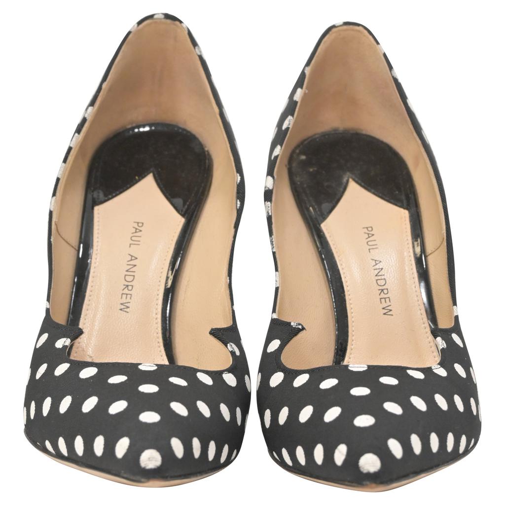 Paul Andrew Polka Dot Pumps in Black Cotton