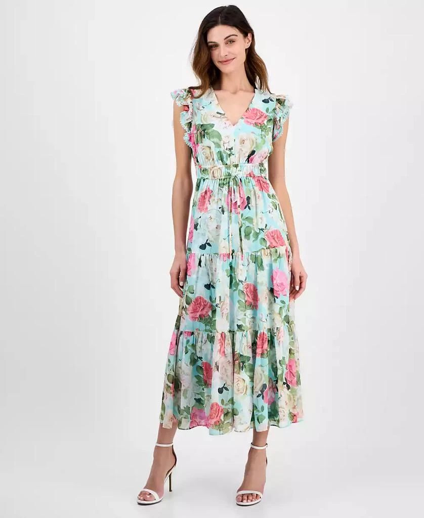 knee length dresses for ladies Anne Klein Jenna Drawstring Midi Dress Distant Mountain/Shore Blue Multi