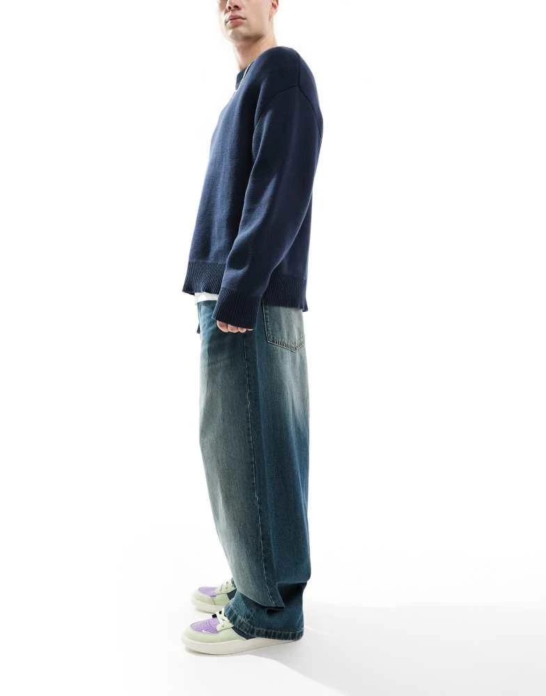 Bershka Bershka super baggy fit jean in casted washed blue 3