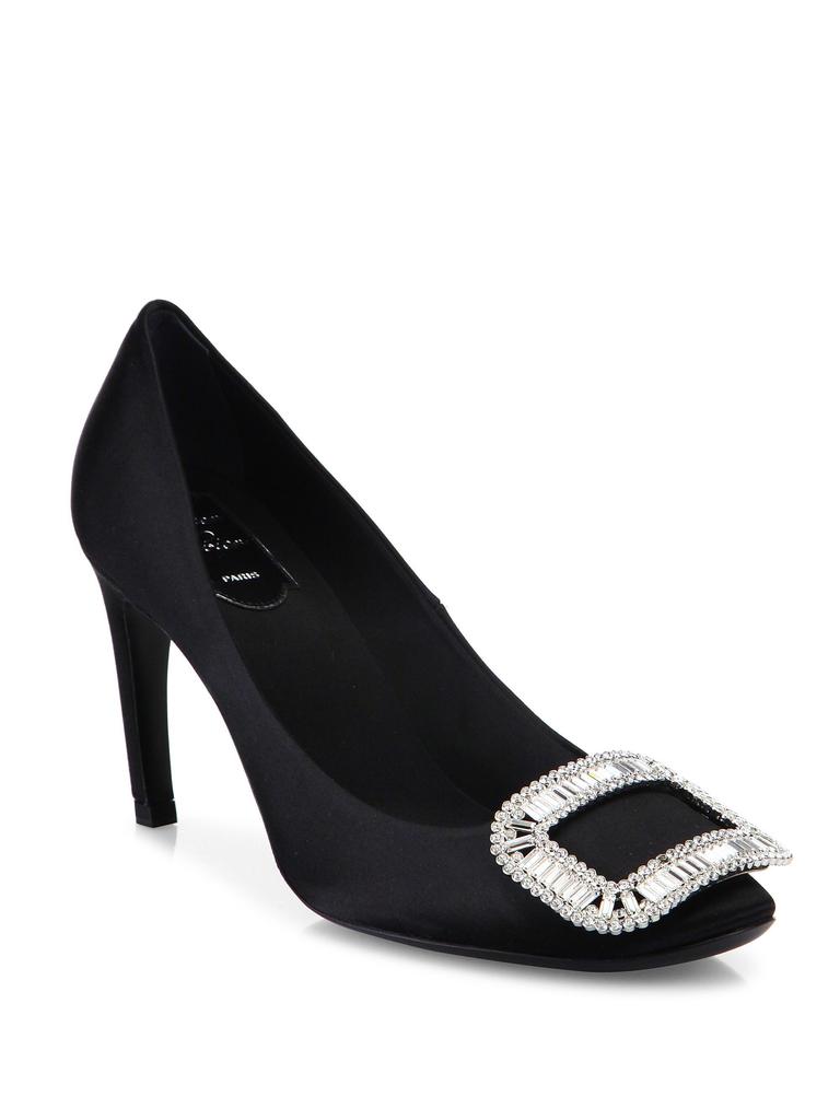 Roger Vivier Belle de Nuit 100MM Crystal-Buckle Satin Pumps