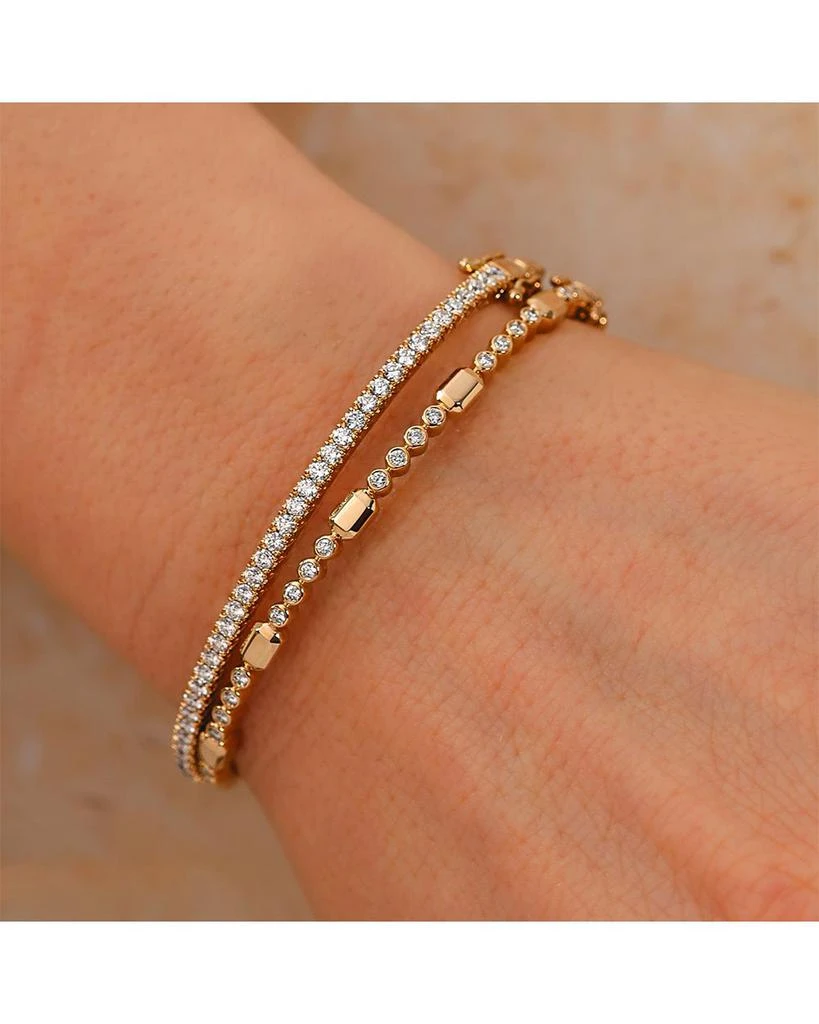 Shy Creation 14K Yellow Gold Bailey Diamond Bezel Geometric Link Bangle Bracelet 2