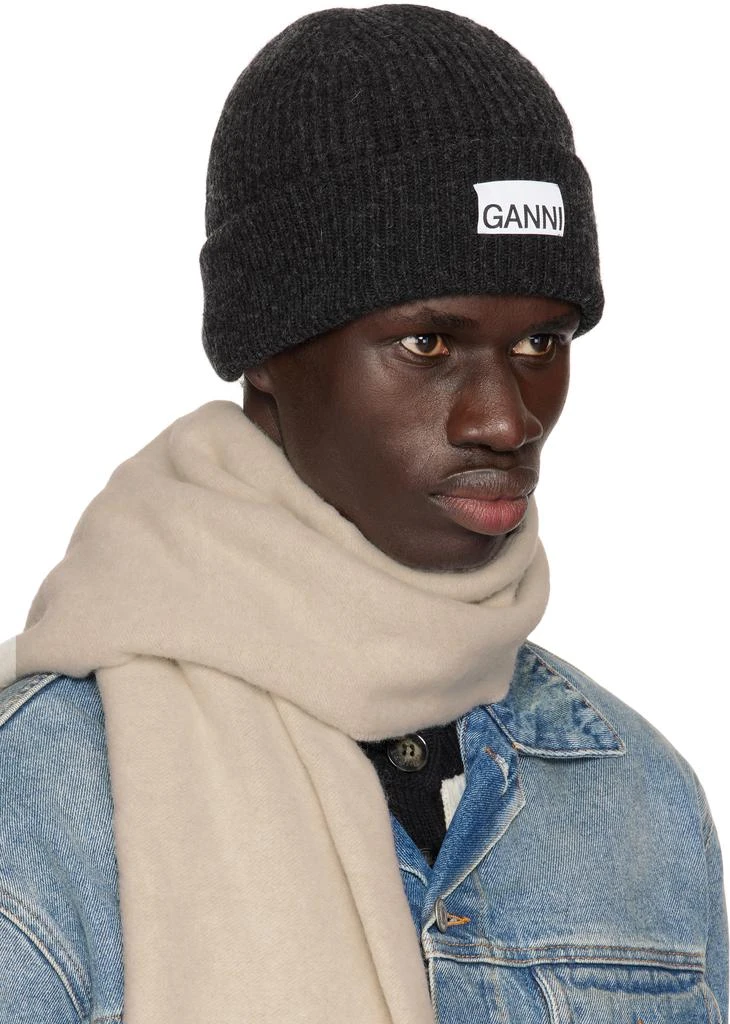 Ganni Gray and Black Knit Hat Ribbed-knit wool-blend beanie in grey - Ganni | Mytheresa main image 2