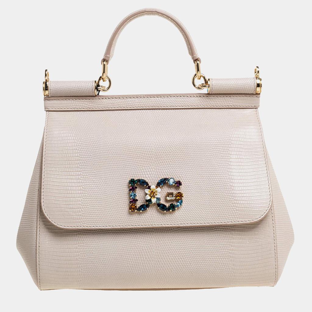 DOLCE&GABBANA Sicilyロゴ スモール トートバッグ Dolce & Gabbana Dolce & Gabbana Beige Lizard Embossed