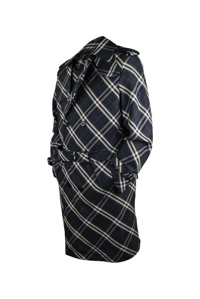 Burberry Indigo Blue Check Pattern Trench Coat 4