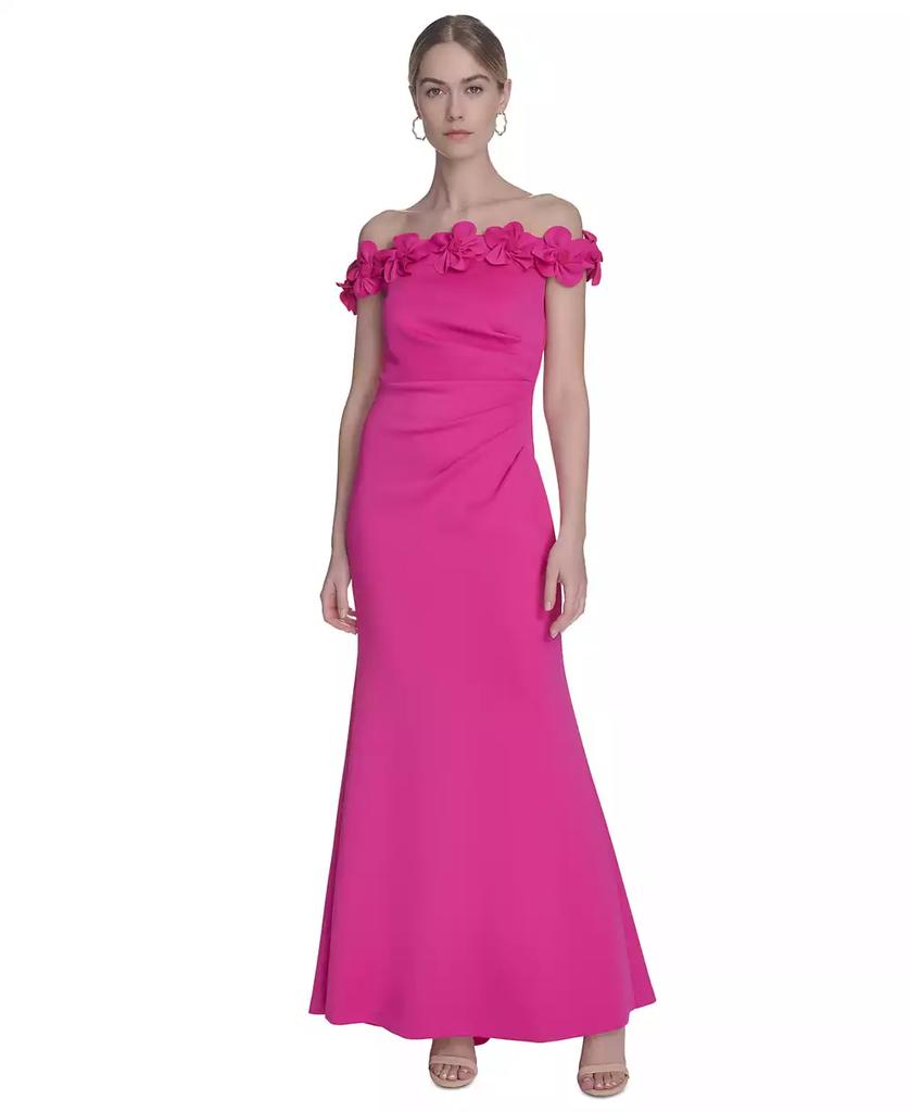 Eliza J Women's Square-neck Floral Print Organza Gown