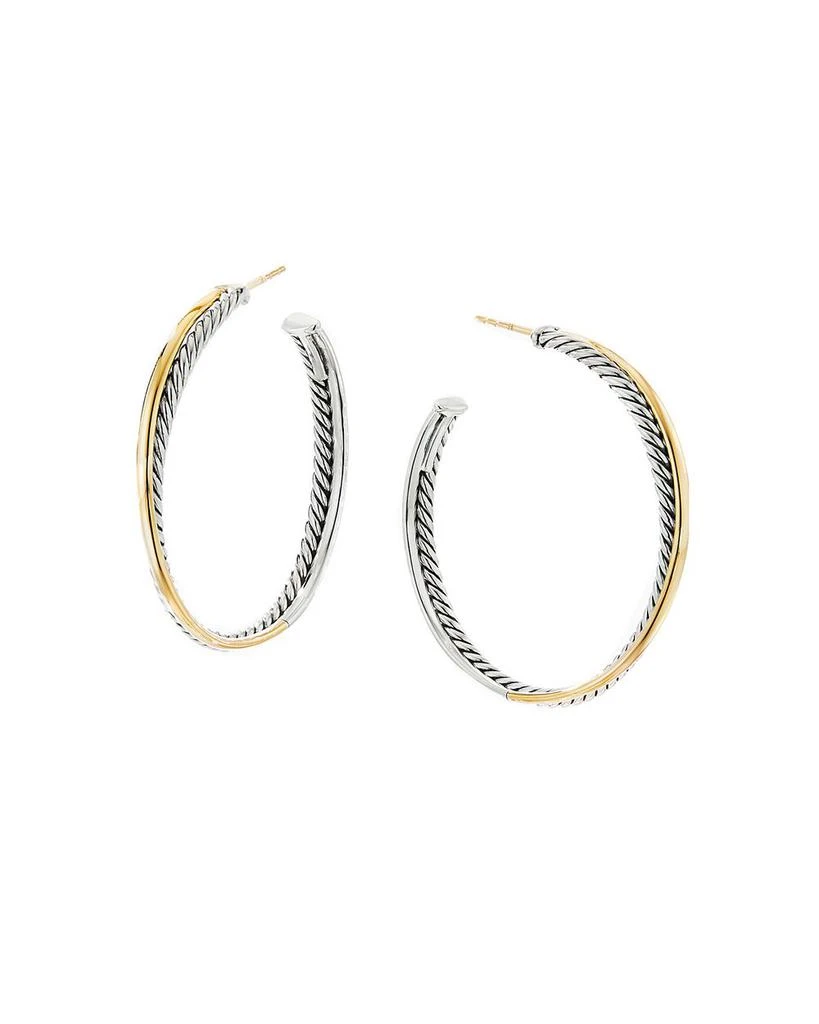 David Yurman Sterling Silver & 18K Yellow Gold Crossover XL Hoop Earrings 1