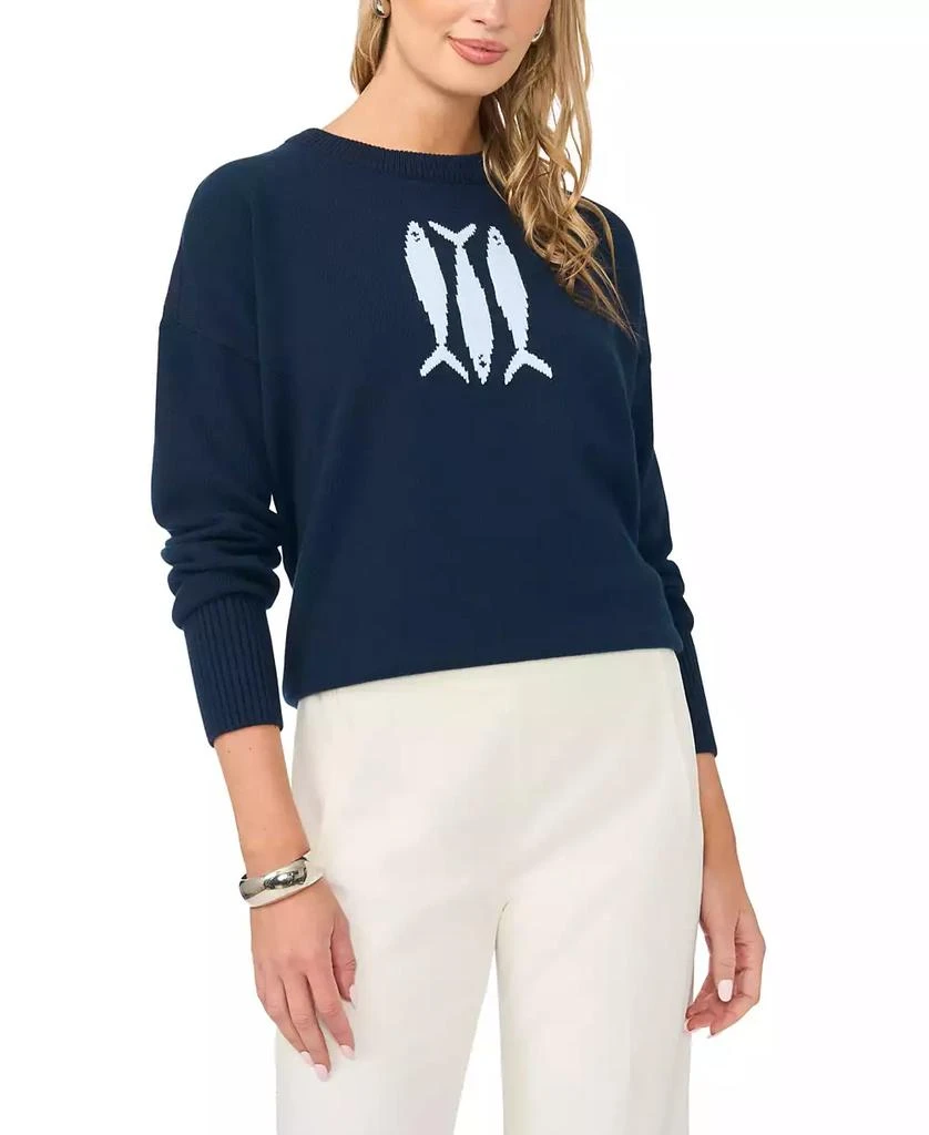 Vince Camuto Women's Sardine Motif Crewneck Sweater