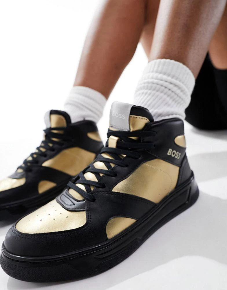 Hugo Boss BOSS Baltimore hi-top trainers in black and gold 5