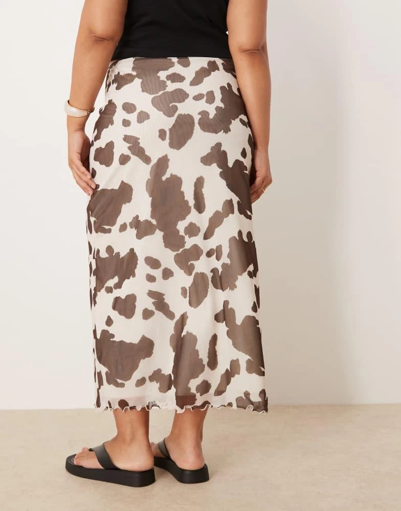 ASOS ASOS DESIGN Curve mesh midi skirt in cow print 4