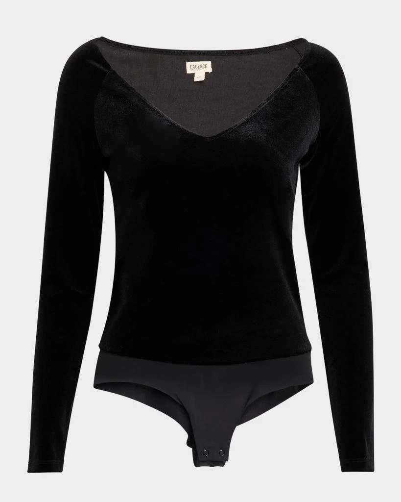 L'Agence Winona Long-Sleeve Velvet Bodysuit 1