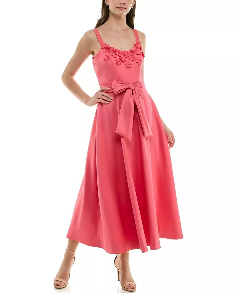 Taylor Women's Floral-Trim Bow-Waist Midi Dress 3