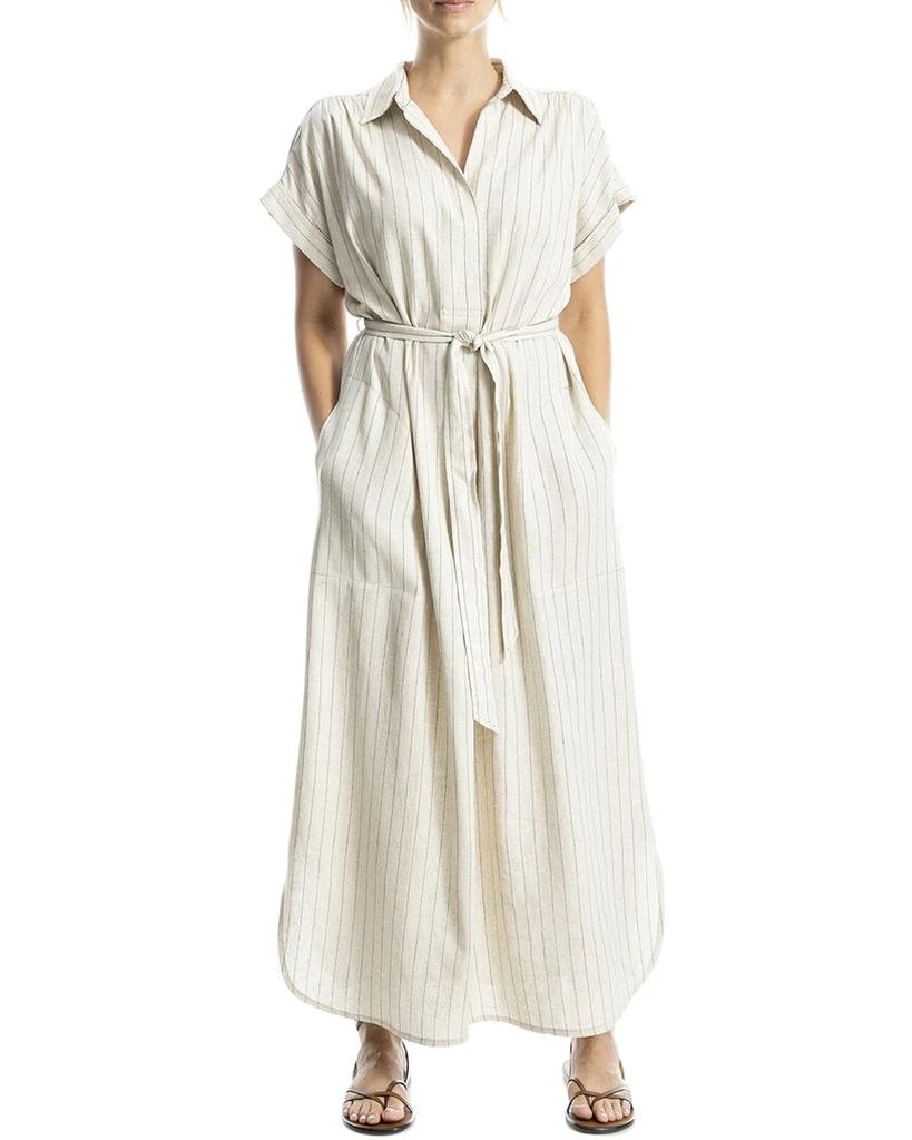 Max Studio Roll Sleeve Belted Linen-Blend Maxi Dress 1
