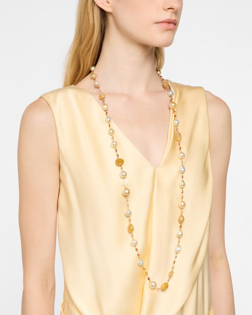 BELPEARL 18K Yellow Gold South Sea Pearl and Sapphire Necklace, 42"L