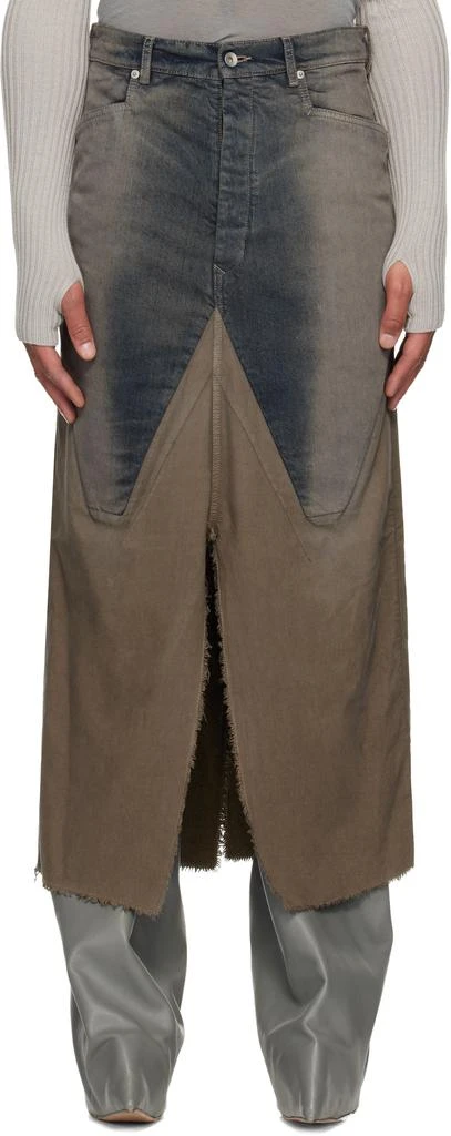 Rick Owens Gray Concordians Long Slivered Denim Skirt 1