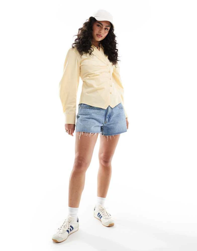 ASOS ASOS DESIGN ruched wrap shirt with cocoon sleeve in buttermilk 3