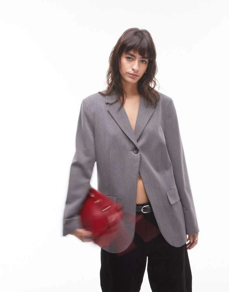 Topshop Topshop tonic high break tailored blazer in grey 1