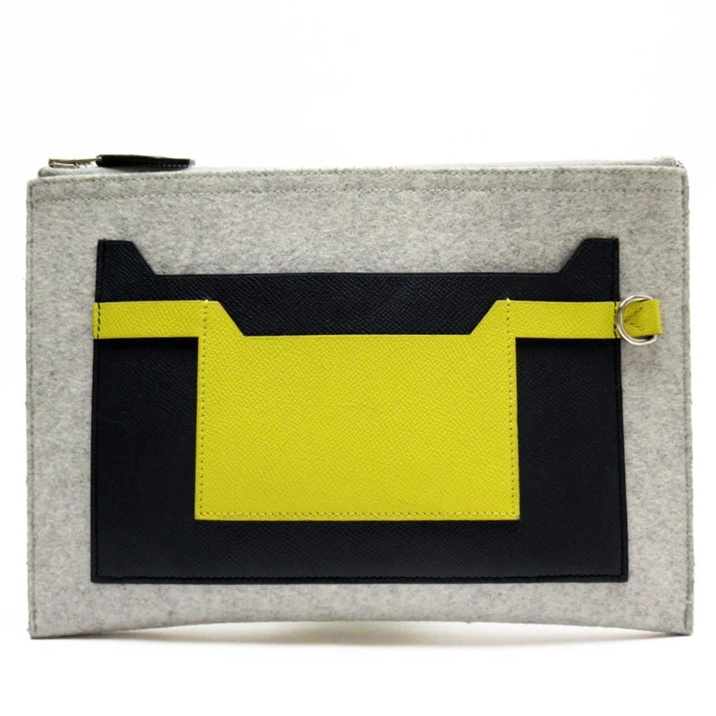 Hermes Navy yellow Felt Epsom Leather Clutch Bag (Pre-Owned)