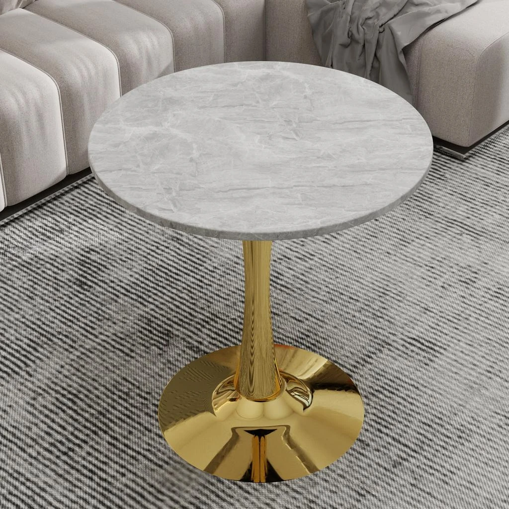 Streamdale Furniture Streamdale Gold 27.6" Mid-Century Modern Coffee/Dining Table with Round Marble Top. 6