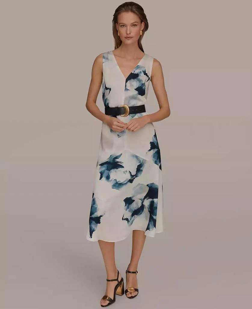 Donna Karan Women
s Printed V-Neck Midi Dress 7