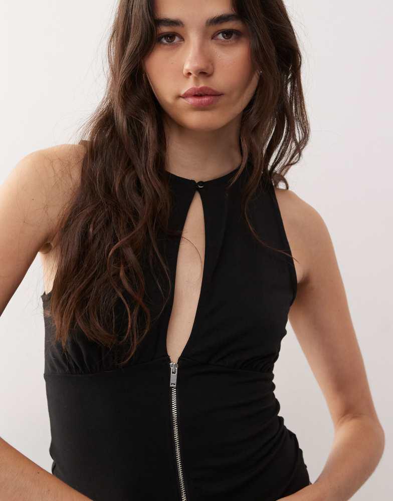 Weekday Weekday slim sleeveless top with keyhole cut-out in black